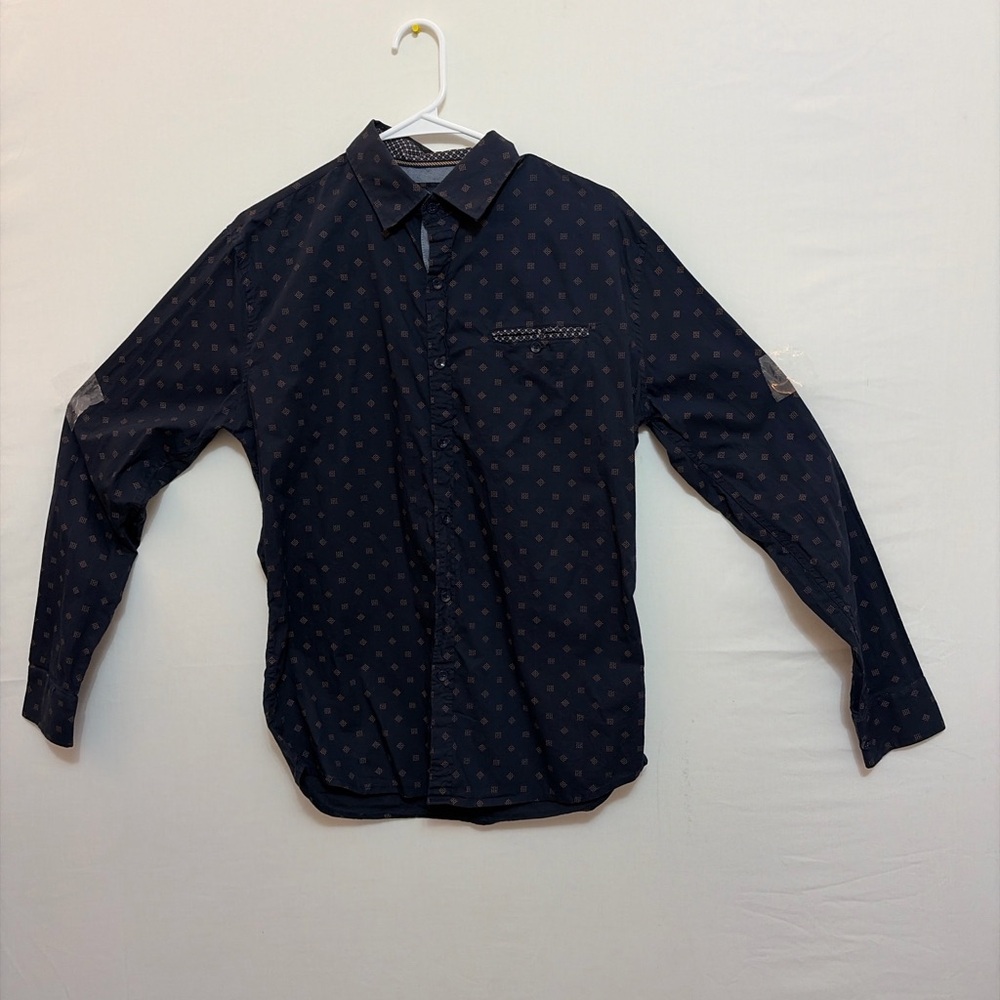 Craft + Flow Men’s size M Button Shirt Navy Geo Print Long Sleeve(A209)&✨